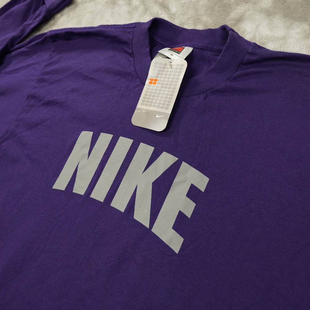 Nike Vintage 90s T Shirt Men's‎ Medium Spellout Purple Long Sleeve NWT - Picture 3 of 10